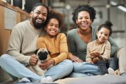 Happy family with dog